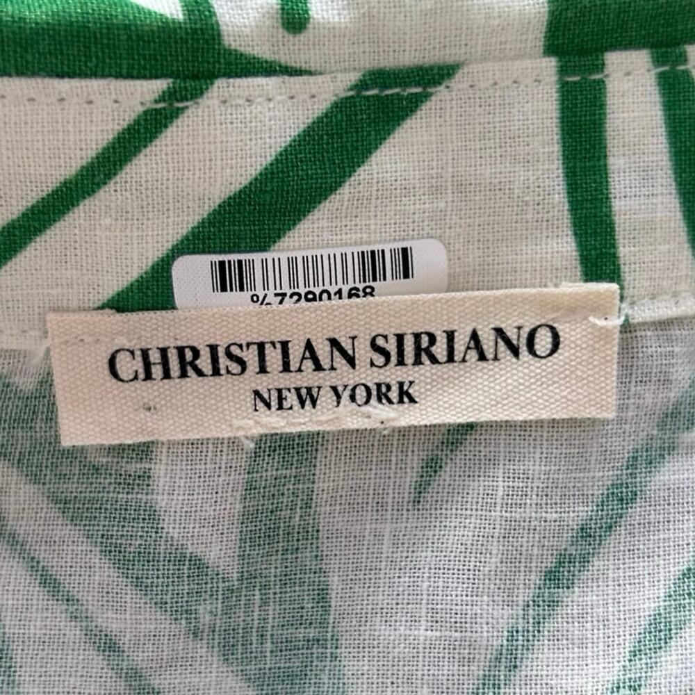 Christian Siriano NY Linen Blend Tropical Leaf Button Shirt Green White L - Picture 6 of 9